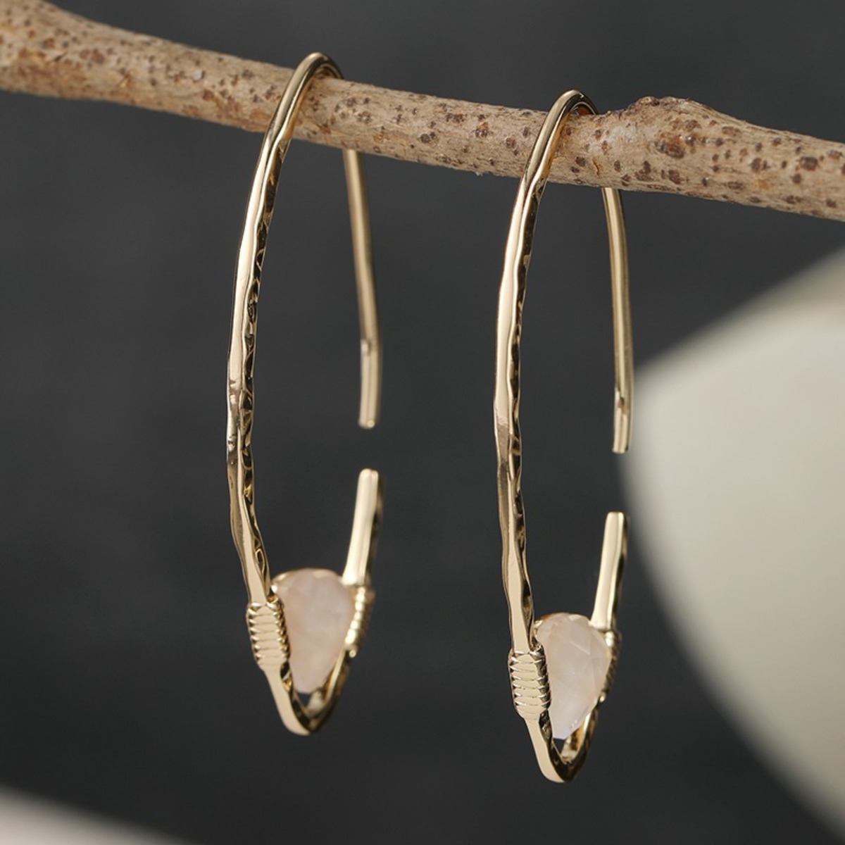 Hand-Hammered Plated Open Teardrop Cuff Earrings, Elegant